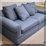 F51. Blue sofa. 25”h x 82”w 38”d - $195 